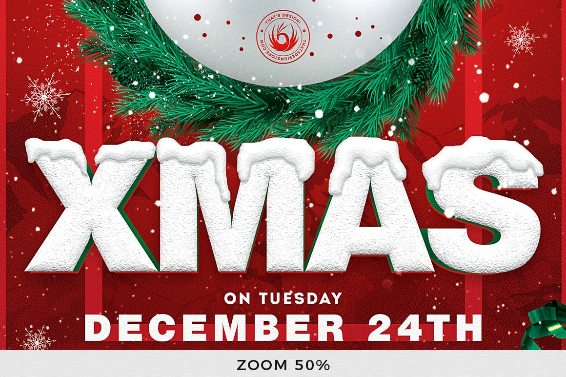 创意圣诞树平安夜活动海报传单模板v11 Christmas Eve Flyer Template V11插图(7)