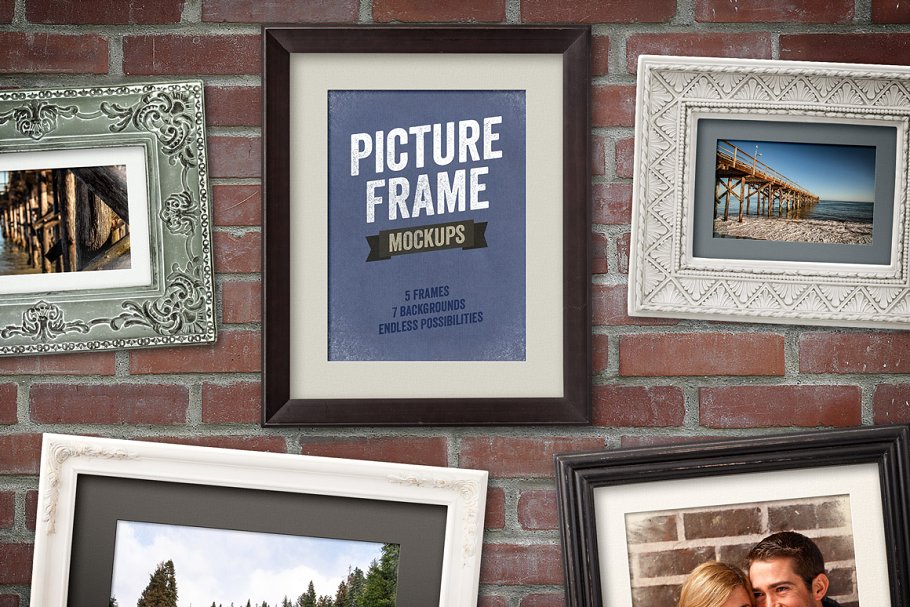 复古风格画框相框样机模板v1 Picture Frame Mockups Volume 1插图