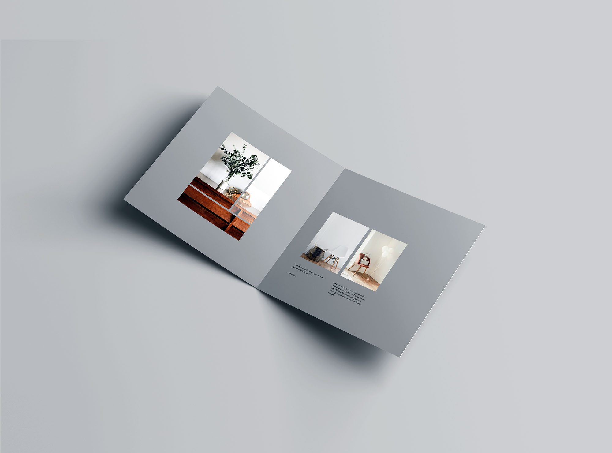 方形双折叠小册子封面&内页设计图样机素材库精选 Square Bifold Brochure Mockup插图(3)