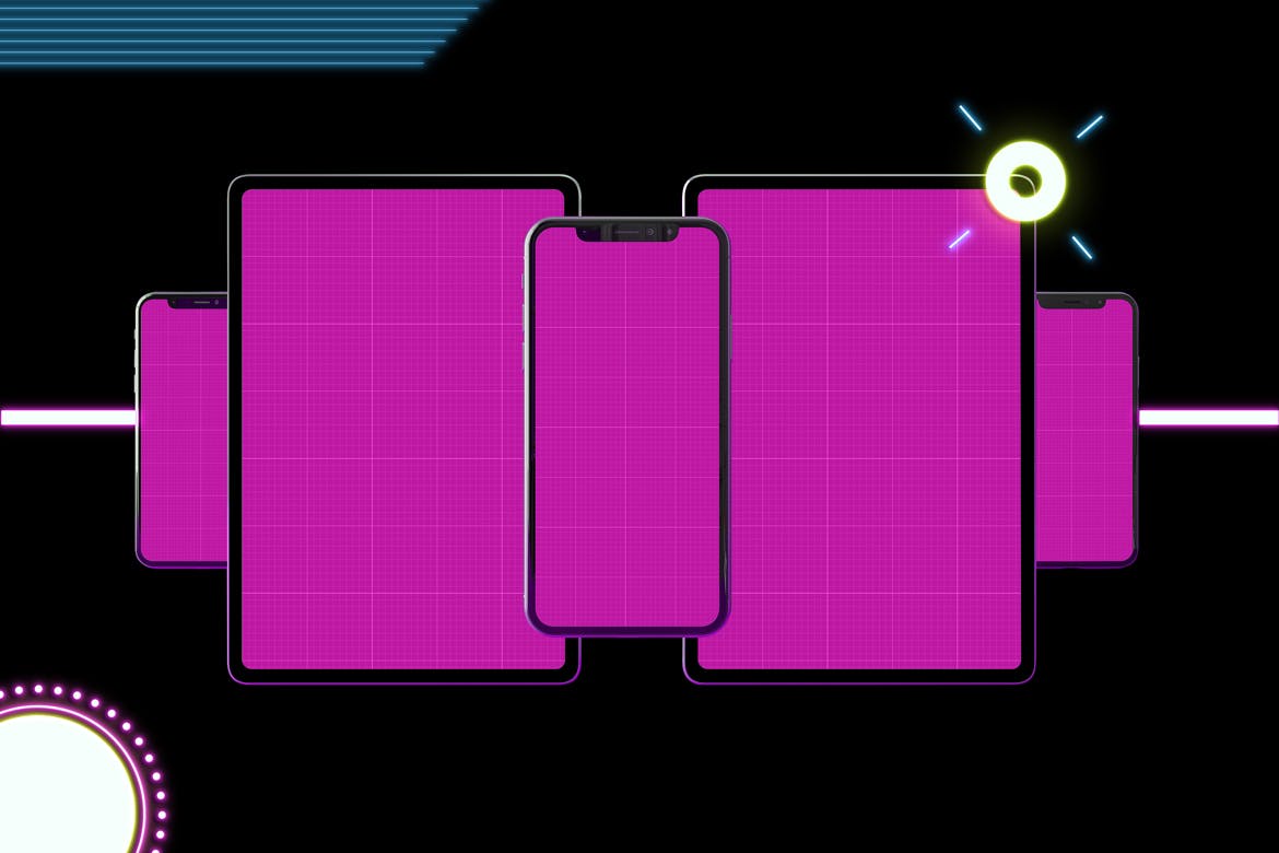 霓虹灯背景iPhone XS & iPad Pro样机模板 Neon iPhone XS & iPad Pro插图(9)