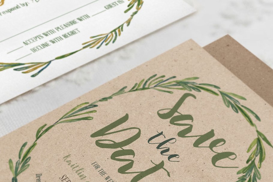 优雅花环婚礼邀请函模板套装 Elegant Wreath Wedding Suite插图(1)