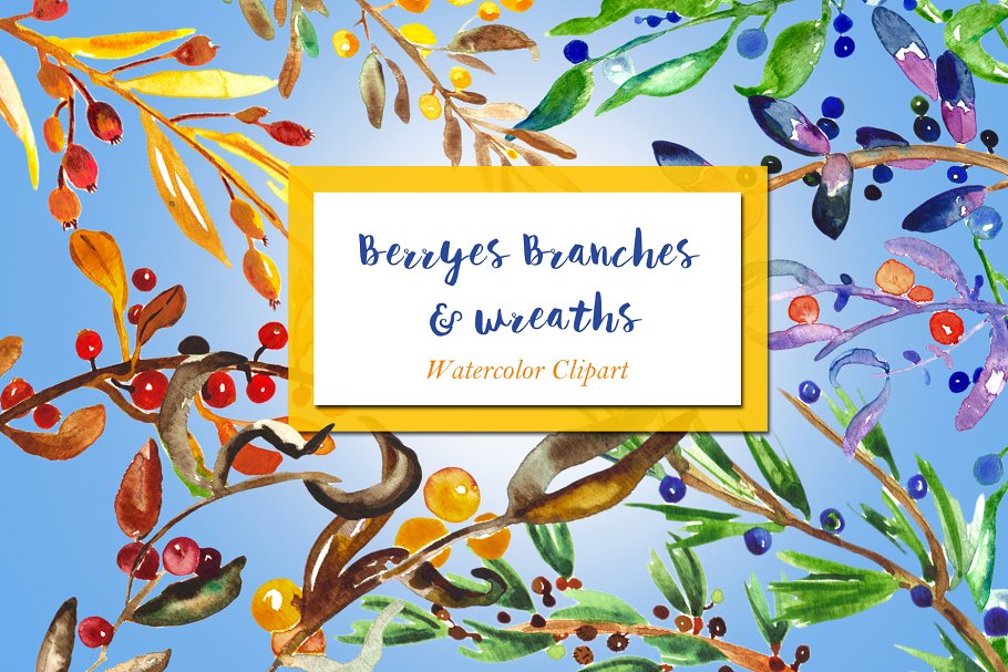 花环与花枝水彩剪贴画 Berry Wreaths and branches clipart插图(3)