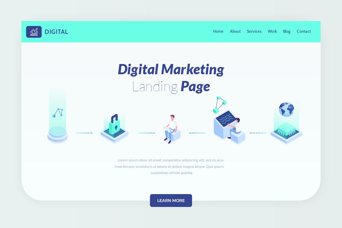 数字营销网站巨无霸Banner图设计PSD模板 Digital – Isometric Website Hero Banner插图