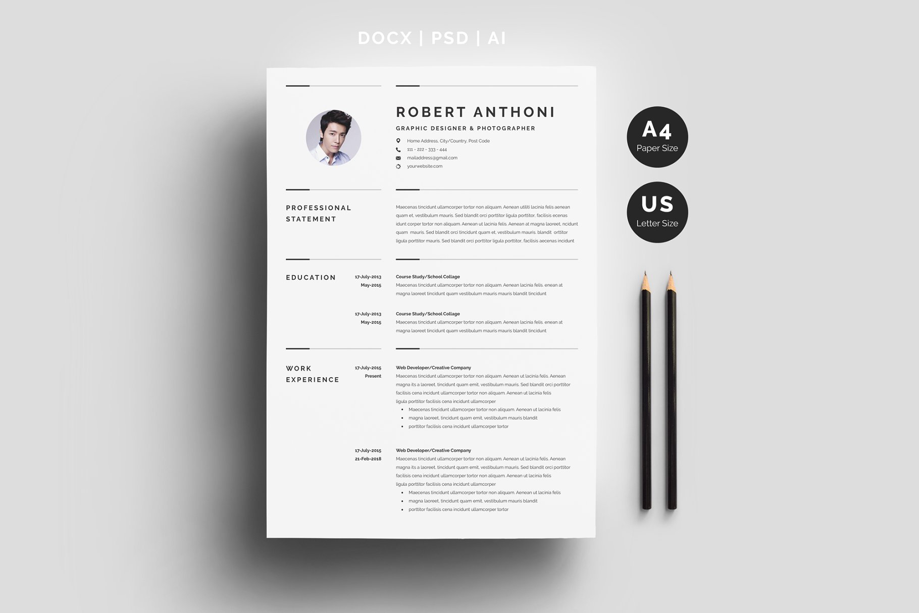 创意个人求职简历模板 Creative Resume Template 3 Pages插图(1)