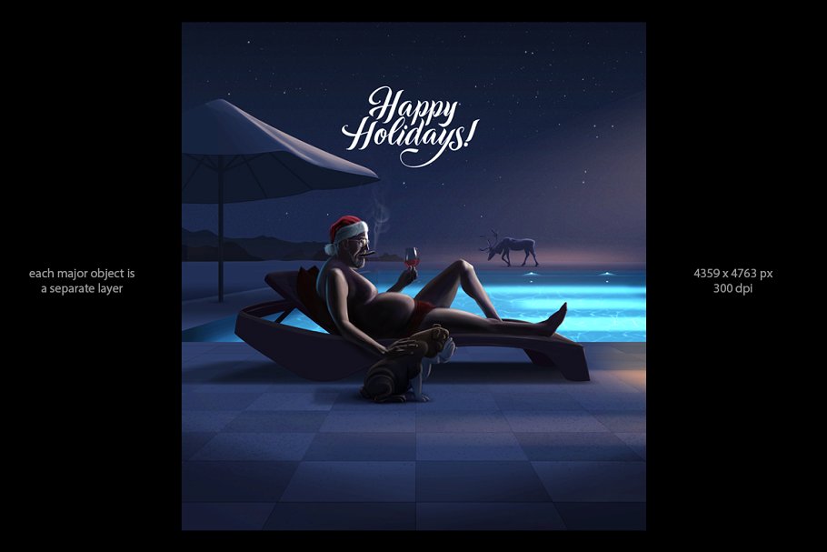 圣诞节手绘插画贺卡设计模板 Happy Holidays Original psd Card插图(1)