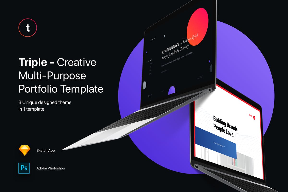 创意代理业务网站/自由职业者个人网站设计UI模板 Triple – Creative Multi-Purpose Portfolio Template插图