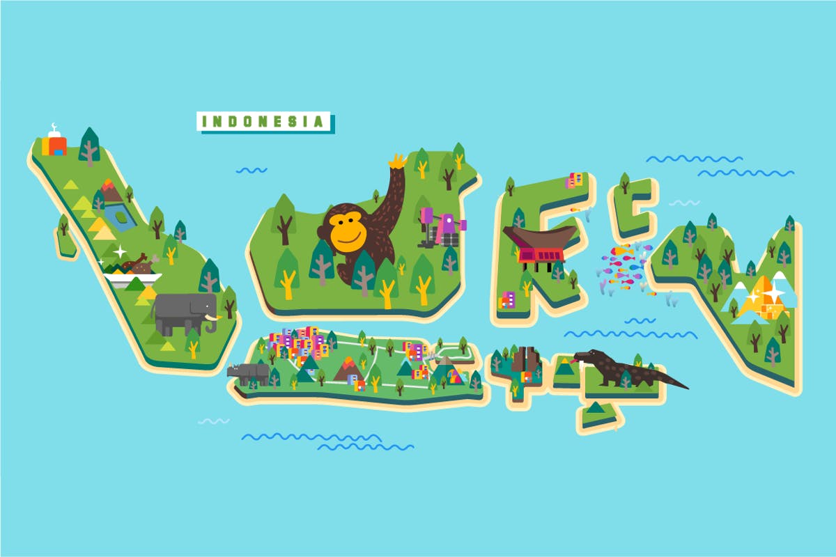 印度尼西亚旅游地图插画v1 Indonesia Tourism Map插图