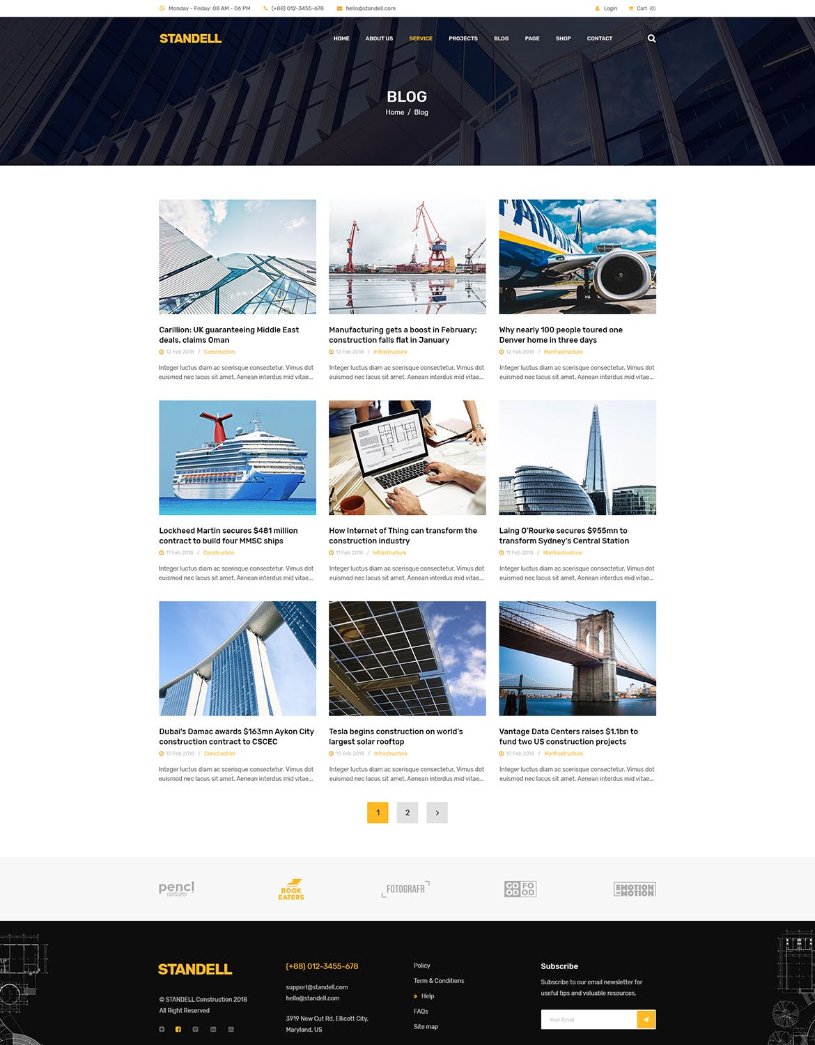 建筑基建工程公司网站设计PSD模板 Standell | Multipurpose Construction PSD Template插图(12)