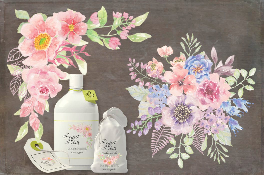 8套水彩花卉手绘图案剪贴画PNG素材 I Set of 8 Watercolor Clip Art Sprays I插图(3)