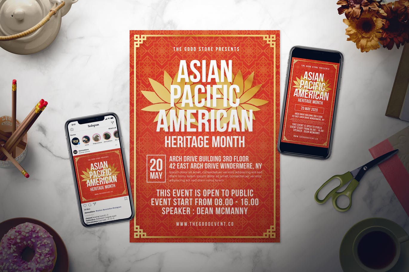 非物质文化遗产主题大会海报传单素材库精选PSD模板 Asian Pacific American Heritage Month Flyer Set插图