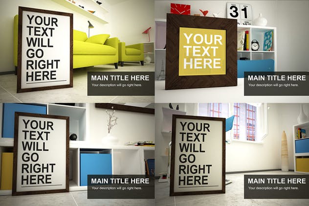 棕色实木方形框架样机模板 Frame Mockups – 10 poses插图(1)