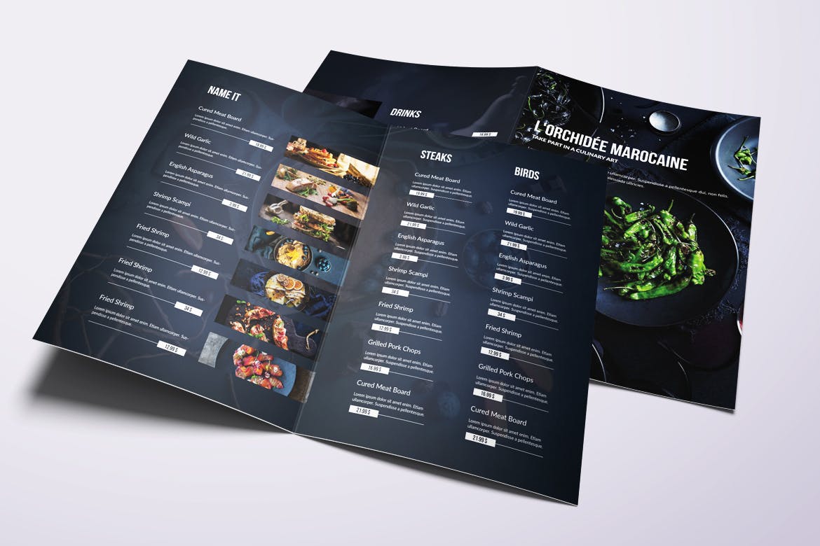 A4&美国信纸尺寸餐厅折页点餐菜牌设计模板 Fresh Minimal Bifold A4 & US Letter Food Menu插图(1)