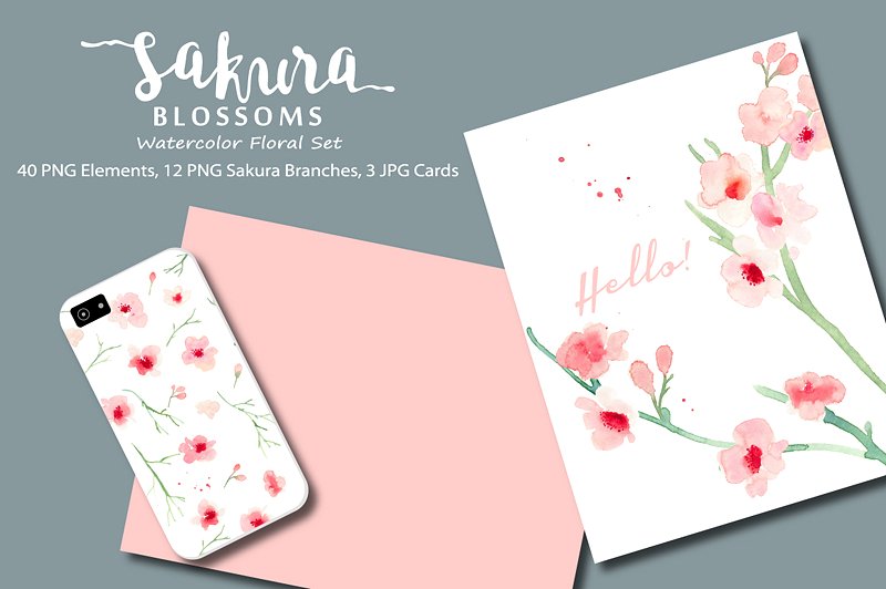 水彩樱花花卉插画素材合集 Sakura Blossoms – Watercolor Clipart插图(2)