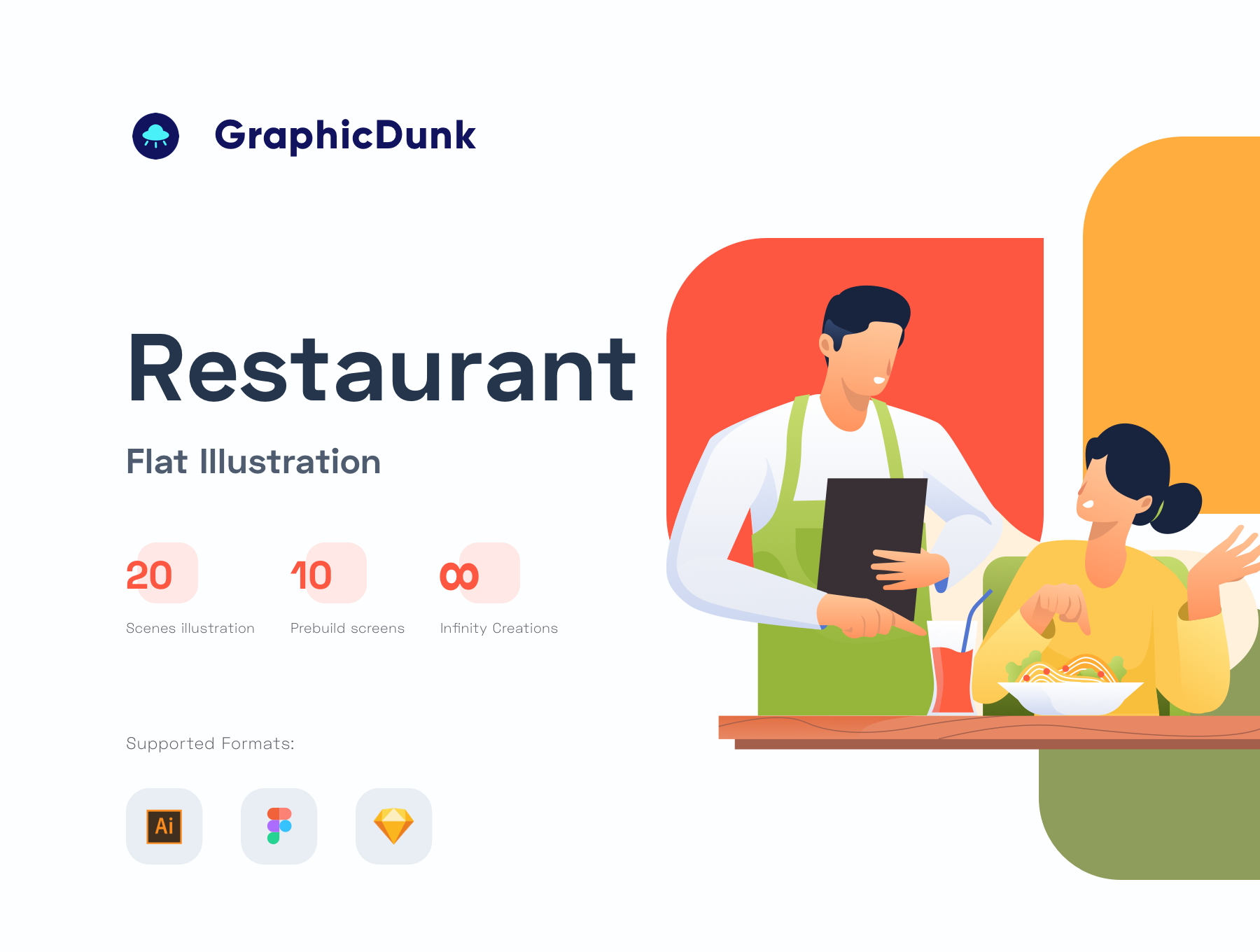 素材库下午茶：餐厅餐饮主题矢量插画套装插图(6)