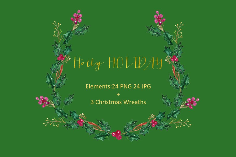 水彩花卉剪贴画 Holly Premium watercolor Clipart.插图(3)