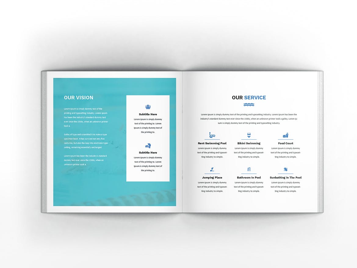 游泳培训课程方形宣传画册设计模板 Swimming Square Brochure Template插图(7)