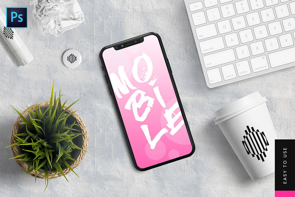刘海屏智能手机屏幕预览效果图素材库精选样机 Mobile Mockup插图(1)