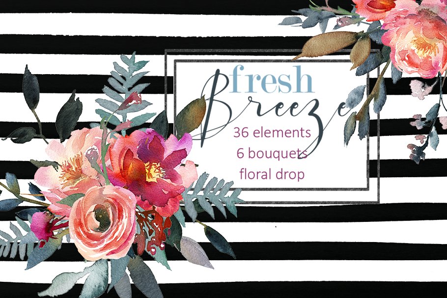 桃色牡丹水彩剪贴画 Peach Peonies Watercolor Clipart插图(5)