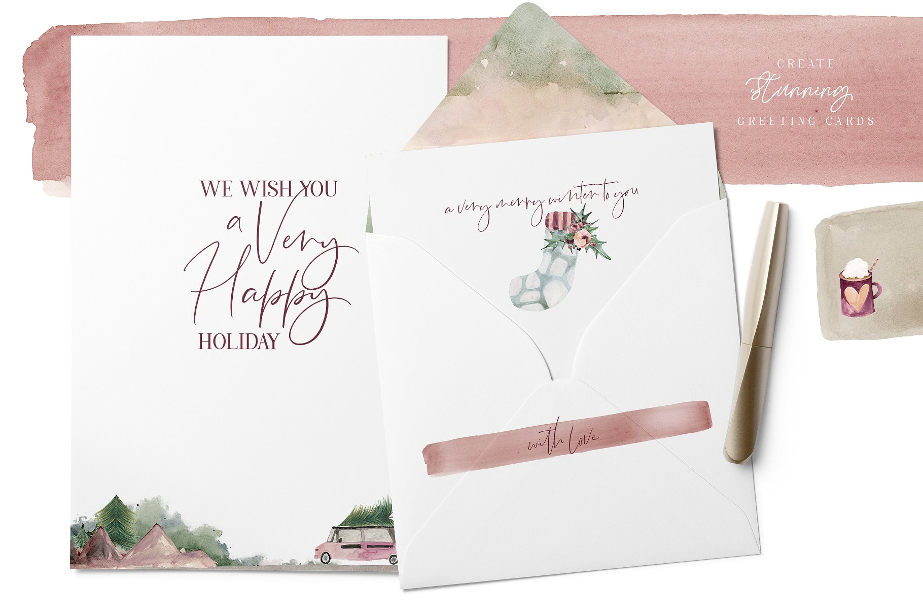 梅花圣诞水彩剪贴画 Plum Christmas Watercolor Clipart插图(5)