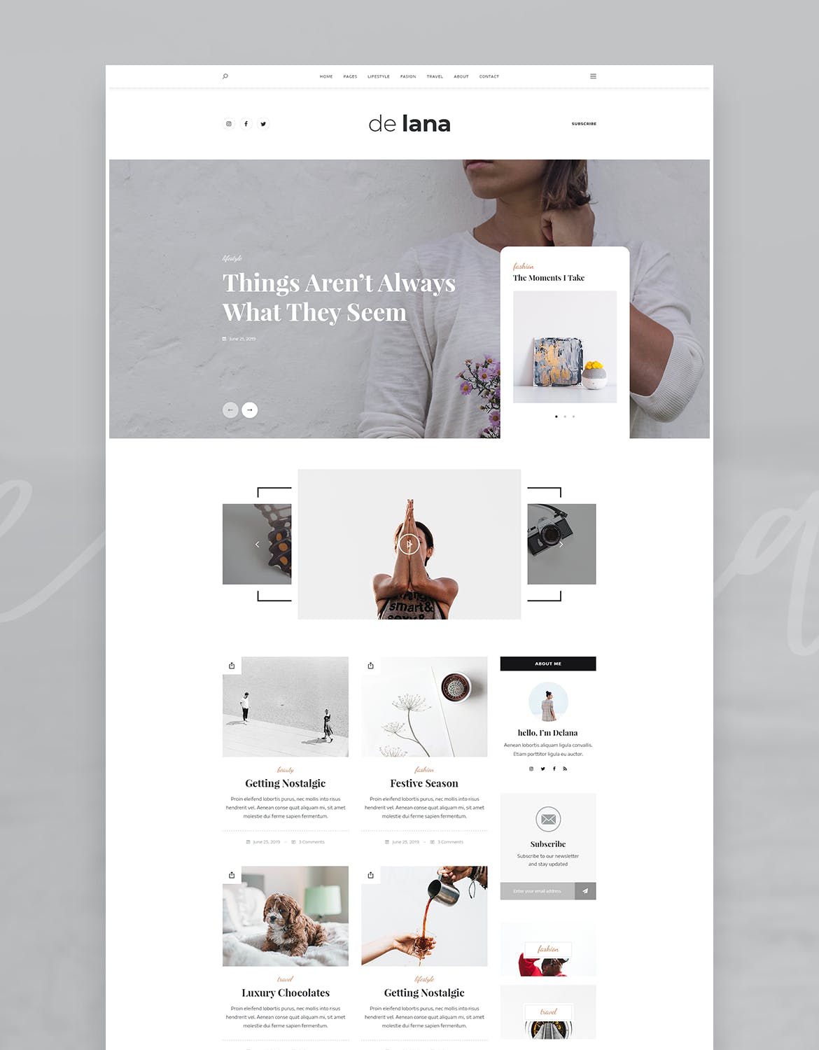 极简设计风格个人博客网站设计PSD模板 De Lana – Personal Blog PSD Template插图(1)