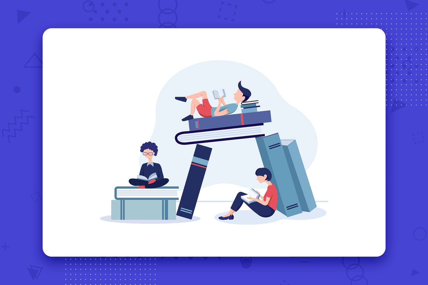 图书阅读场景矢量概念插画 Read Book Everywhere vector illustration concept插图