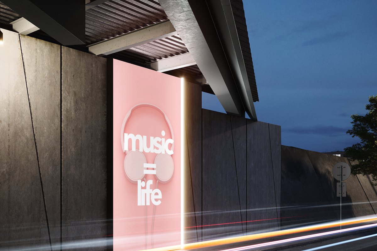 城市桥底灯光广告牌Mockup插图(3)