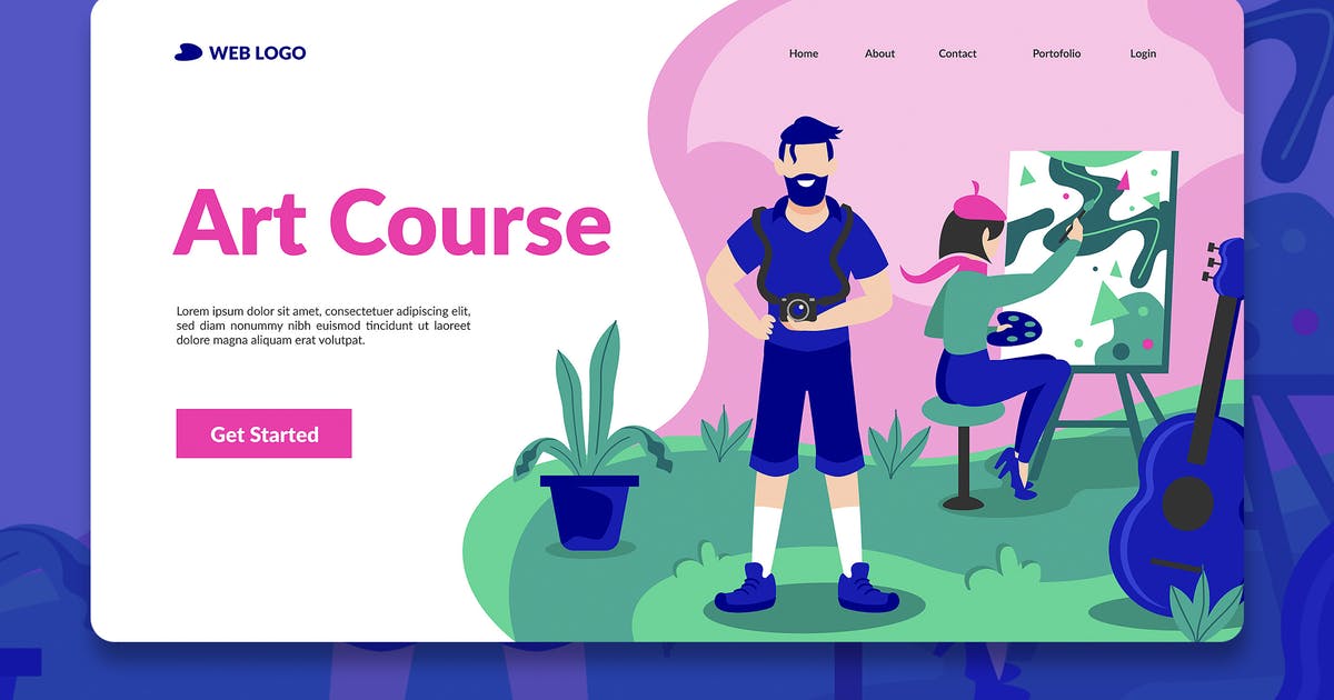 网站着陆页设计写生绘画场景插画模板 Course Landing Page Hero Illustration插图