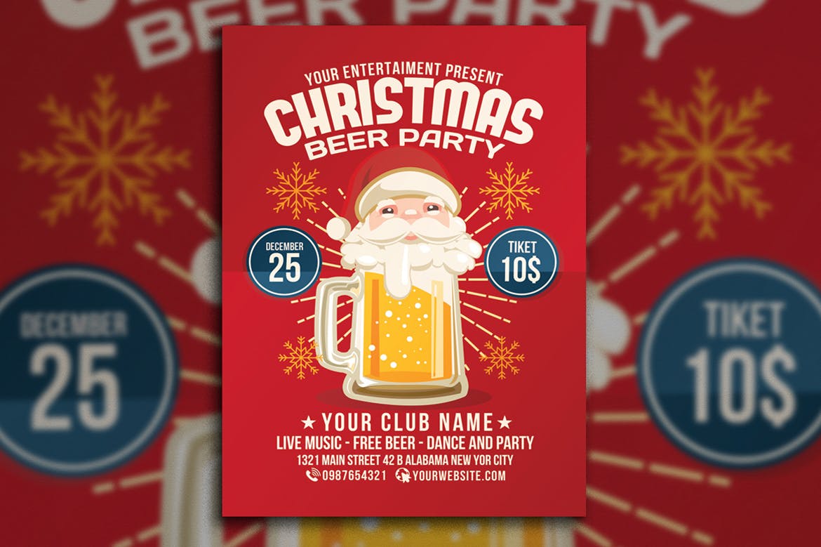 圣诞节啤酒派对活动传单海报设计模板 Christmas Beer Party插图(2)