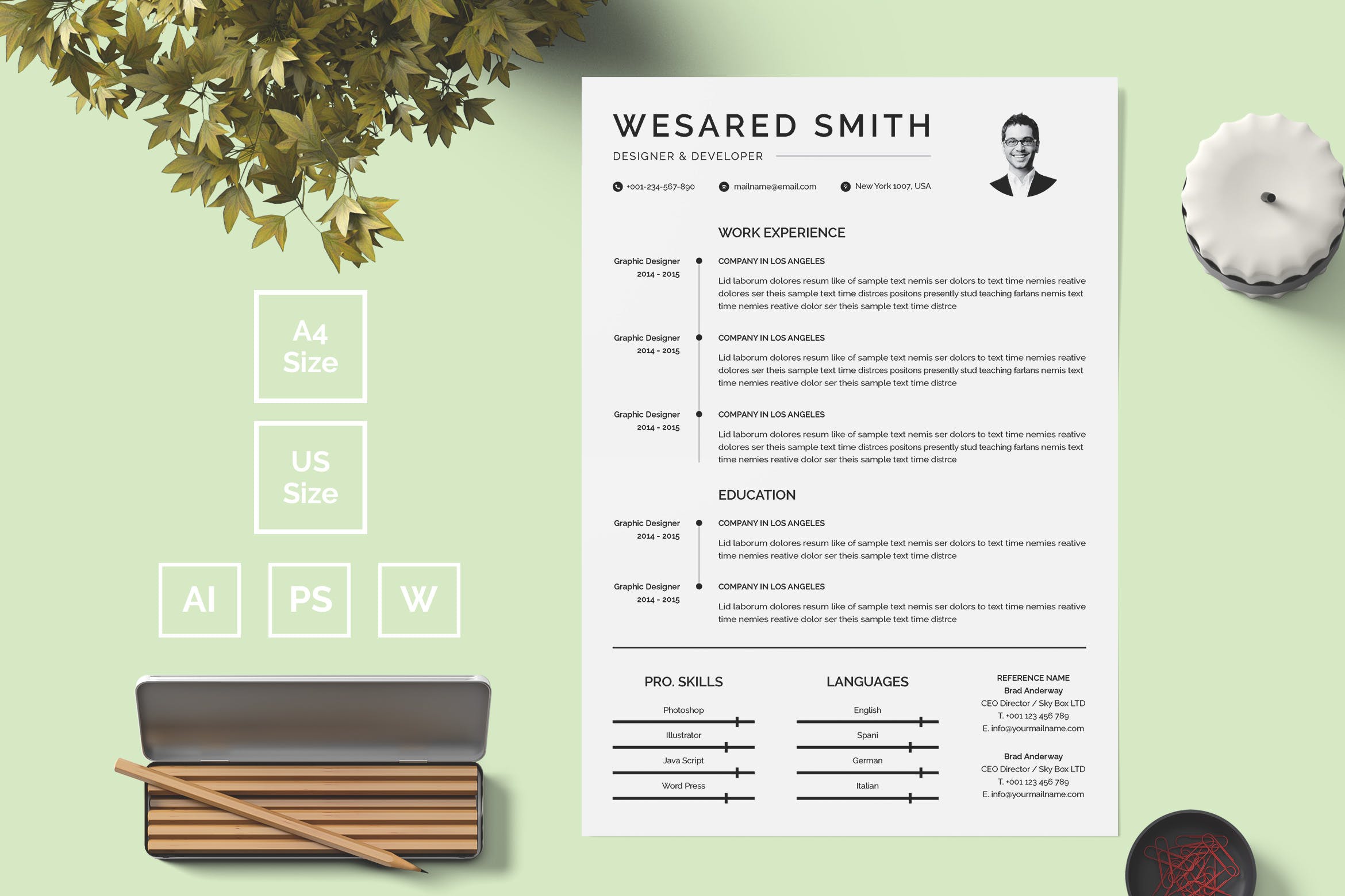 黑白设计风格个人简历/介绍信设计模板v13 Resume Template 13插图