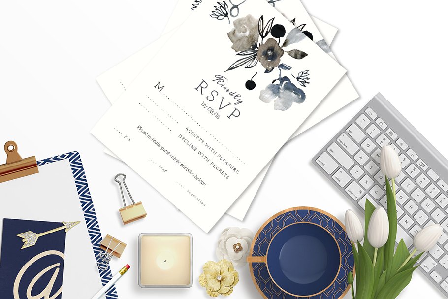 高端精美婚礼请柬模板套装 Grey Wedding Invitation Set插图(2)