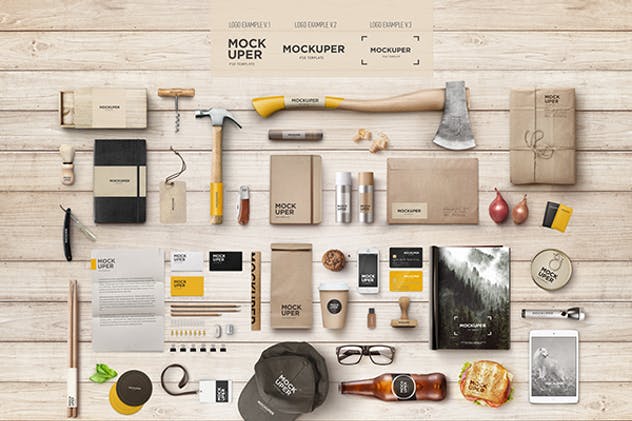 木制工艺品品牌等距场景样机 Brutal Wood Branding Mock-Up (PSD)插图(1)
