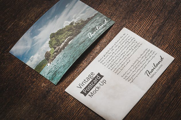 4款复古风格明信片设计样机模板 4 Vintage Postcard Mock-up插图(2)