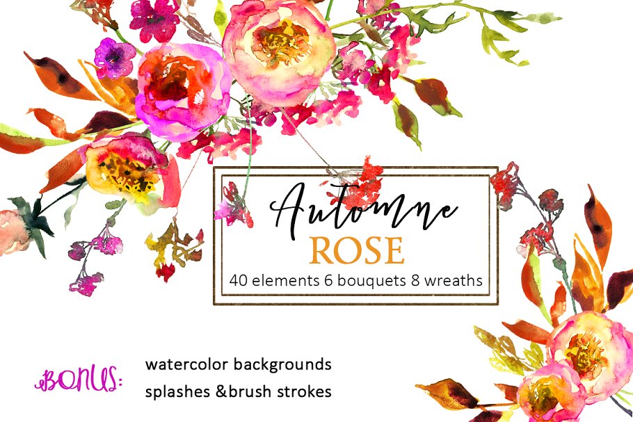 粉色红色花卉水彩剪贴画 Pink Watercolor Florals Clipart插图(9)