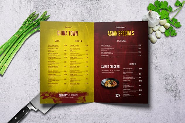 中餐厅美食菜单菜谱PSD模板套装 Chinese A4 & US Letter Food Menu Bundle插图(2)