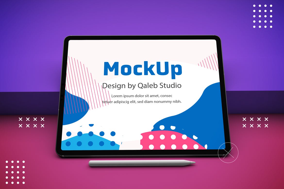 抽象设计风格iPad Pro平板电脑屏幕效果图素材库精选样机v2 Abstract iPad Pro V.2 Mockup插图(4)