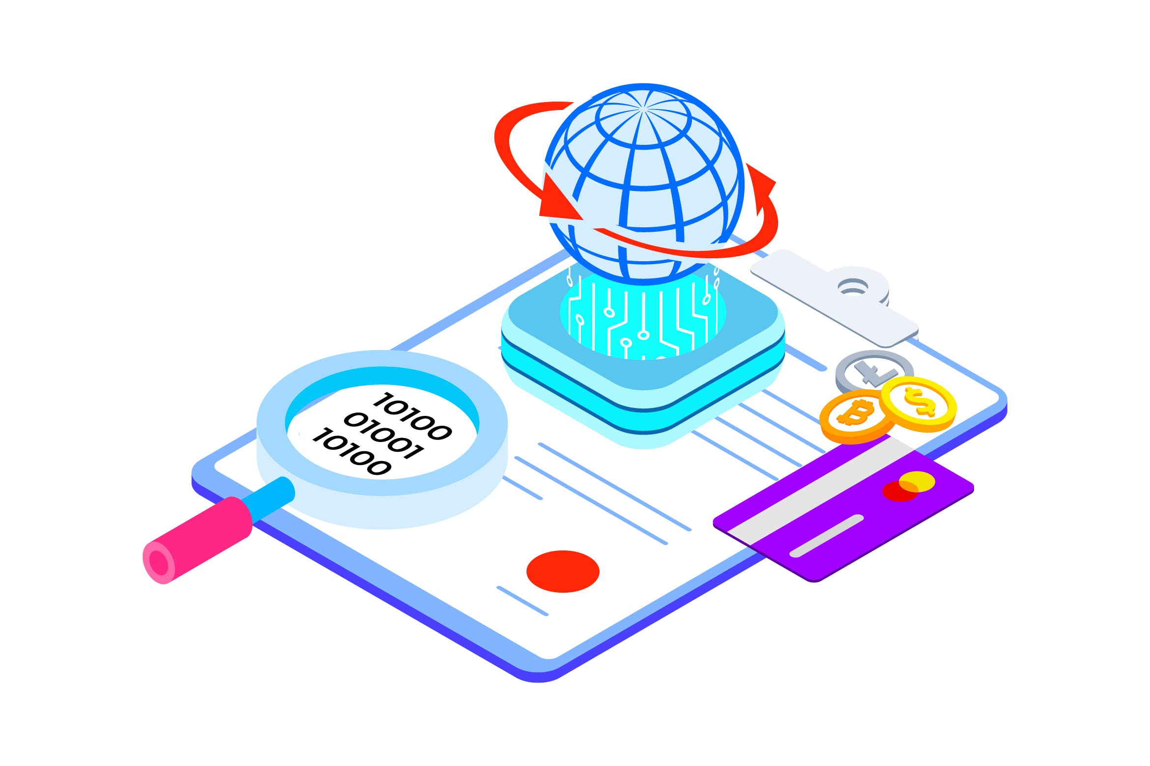 区块链技术智能合约概念插画素材v6 Smart Contract on Blockchain Isometric  6 – TU插图