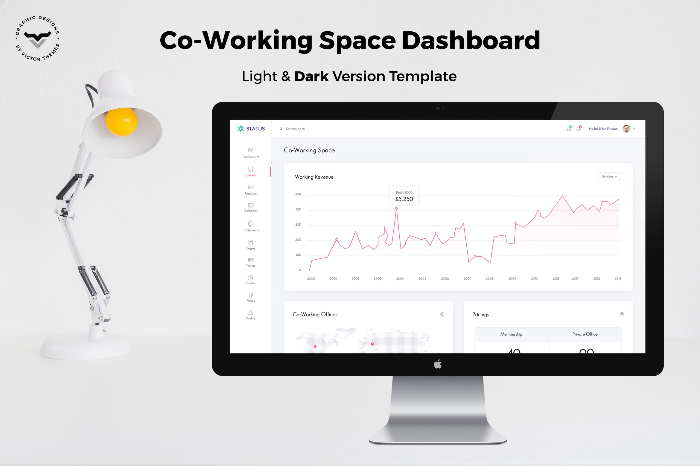 协同工作管理系统后台管理仪表盘UI设计素材库精选套件 Co Working Admin Dashboard UI Kit插图