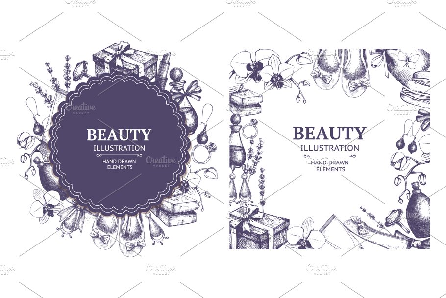 复古墨水手绘时尚女性单品插图Vector Beauty & Fashion Set插图(2)