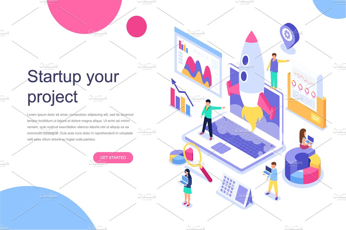 现代平面设计等距着陆页模板 Isometric Concept Flat Design插图(4)