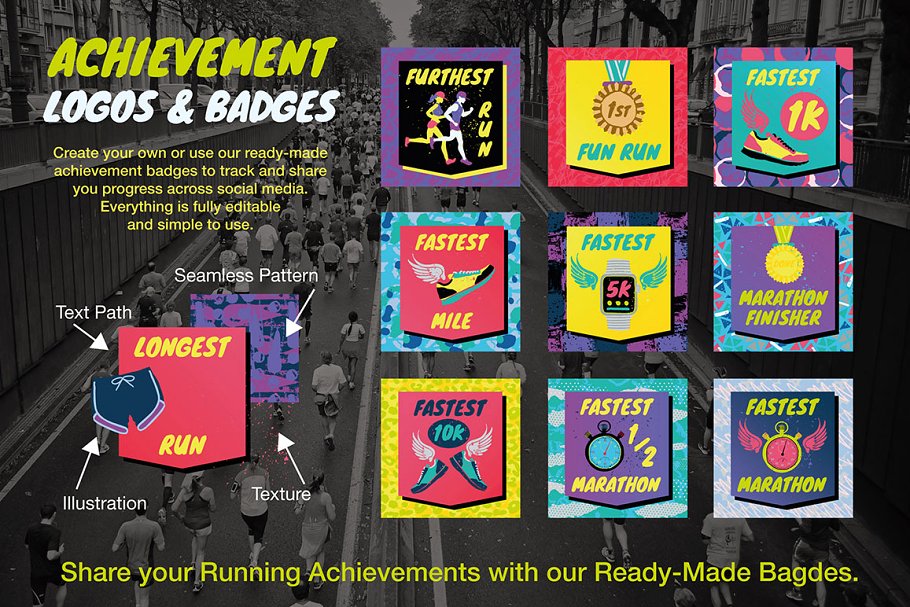 奔跑吧!兄弟:运动图形和标志素材 Running Graphics and Logos Pack插图(2)