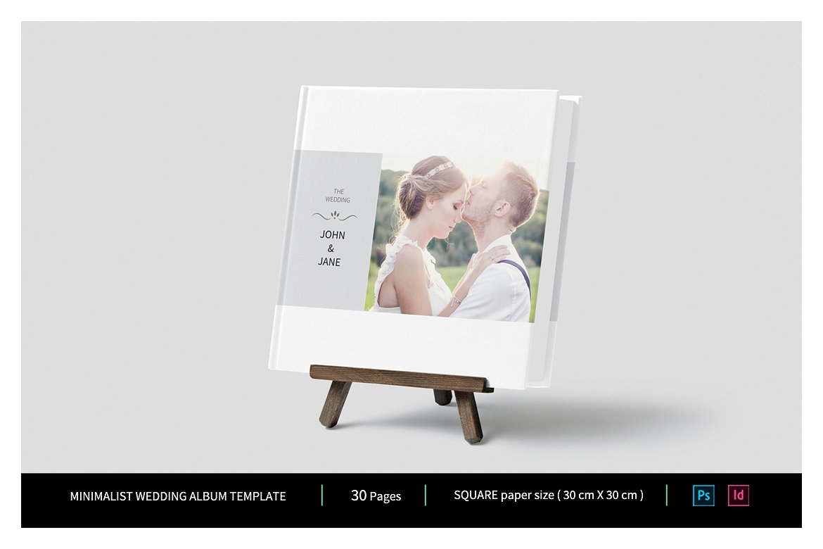 唯美极简的正方形婚纱照相册模板下载 Minimalist Square Wedding Album [indd,psd]插图