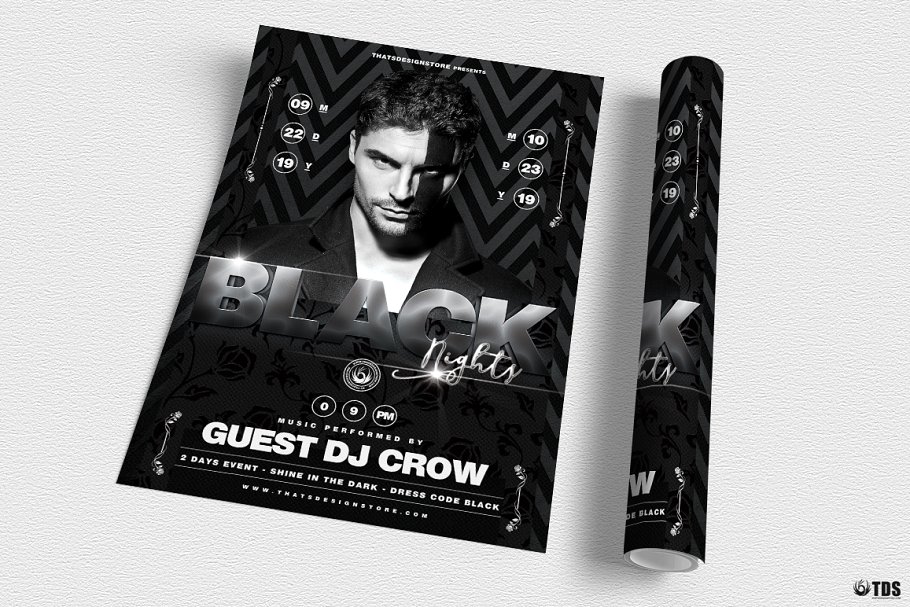 午夜DJ俱乐部活动传单PSD模板v2 Black Nights Flyer PSD V2插图(2)