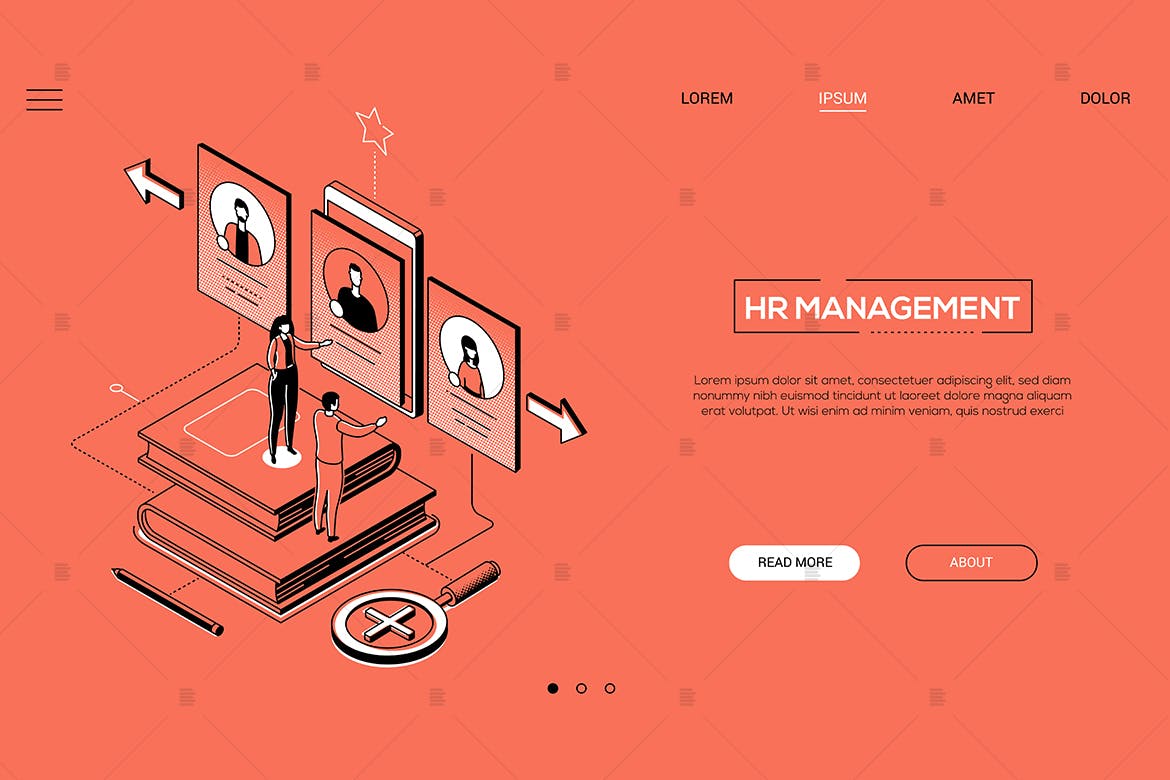 人力资源管理线条艺术风格等距概念Banner设计模板 HR management – line design style isometric banner插图