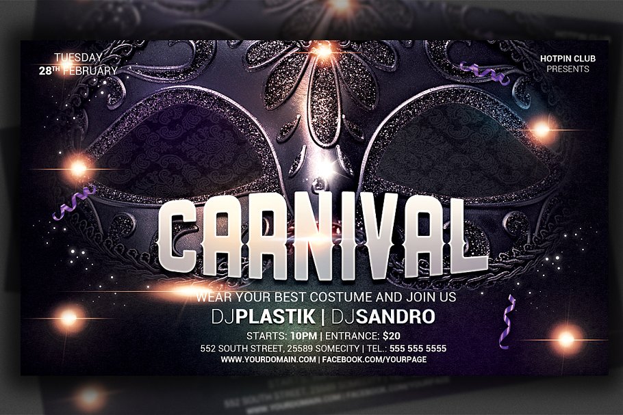 嘉年华|狂欢节派对传单模板 Carnival and Mardi Gras Party Flyer插图