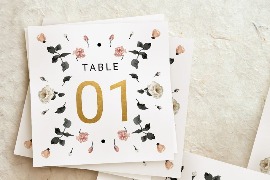 玫瑰金花卉婚礼邀请函设计套装 Rose Gold Wedding Invitation Suite插图(6)