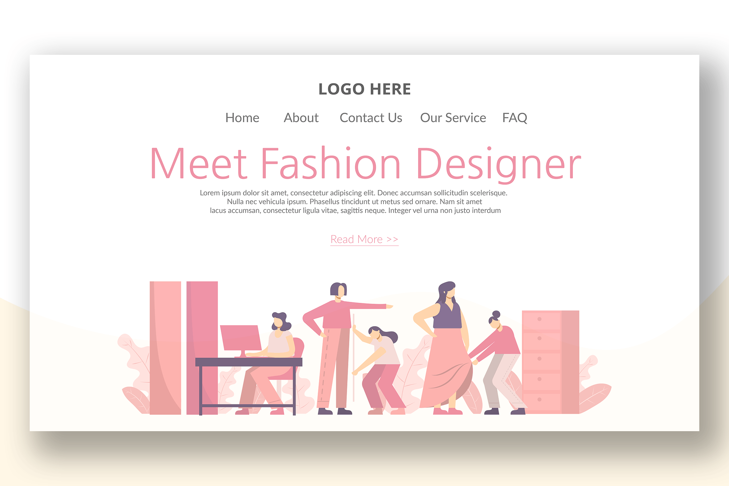 时尚服装设计师矢量插画网站着陆页模板 Fashion Designer – Landing Page插图