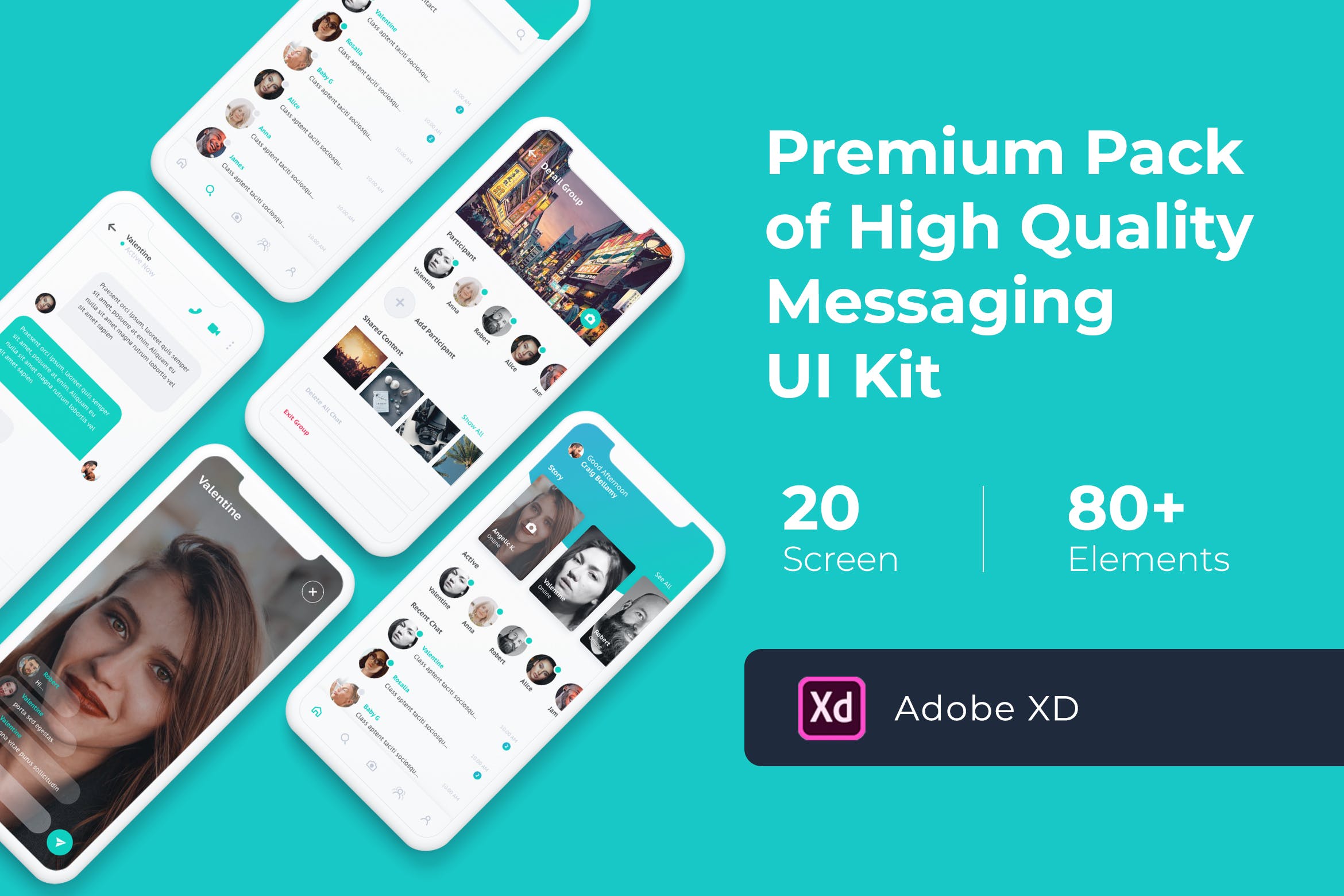 即时聊天软件工具APP应用UI套件[for XD] Messaging Mobile UI KIT for XD插图