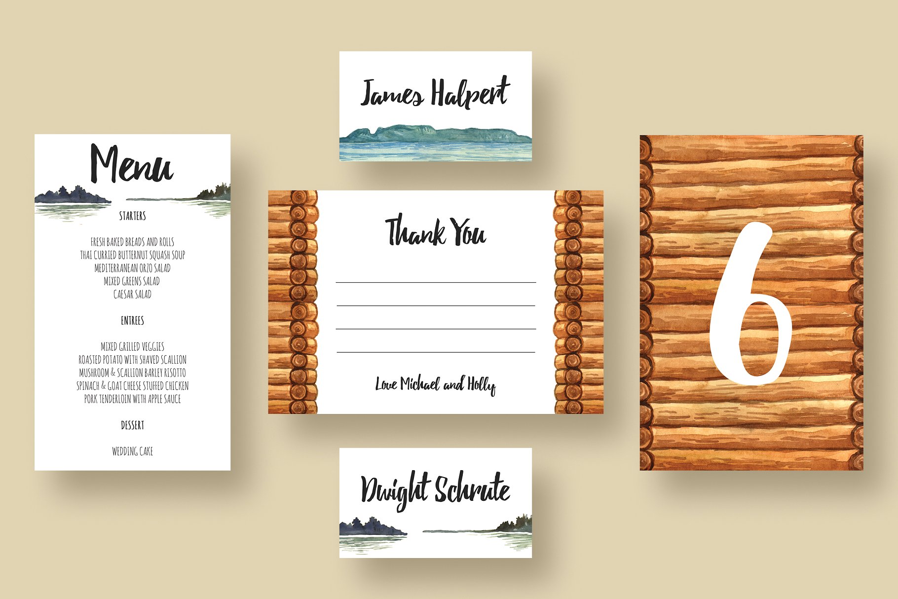 湖畔小木屋婚礼邀请函设计模板套装 Cabin at the Lake Wedding Suite插图(3)