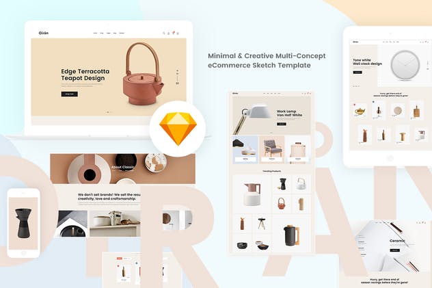 极简主义家居用品品牌电商网站模板UI套件 Oiran – Minimal Multi-Concept Sketch Template插图(1)