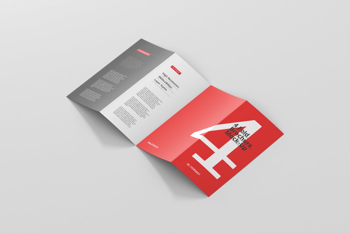 四折页DL菜单小册子样机模板 4-Fold Brochure Mockup – DL 99x210mm插图